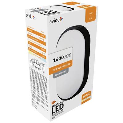 Lampe LED Avide, modèle Titania-O, 1400 lumens, 14W, 4000K, pour montage mural, dans son emballage.