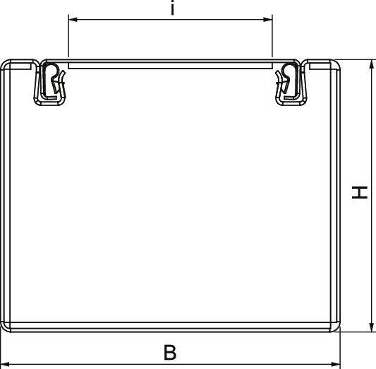Dessin technique d'un objet rectangulaire avec les annotations 'I' pour profondeur intérieure, 'B' pour largeur et 'H' pour hauteur.