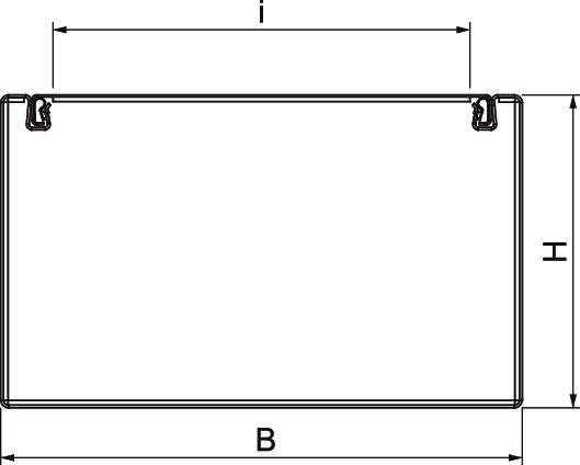 Dessin technique d'un objet rectangulaire. Deux points de suspension sont marqués en haut. Dimensions L (Largeur), H (Hauteur), I (Distance).