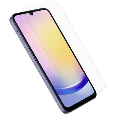 Smartphone avec écran et verre de protection. L'écran affiche un dégradé coloré allant du jaune au bleu.