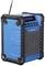 Une radio portable, robuste, bleu-noir avec antenne et touches de commande. Idéale pour une utilisation en extérieur.