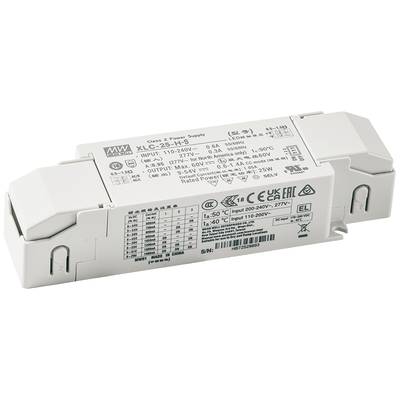 Bloc d'alimentation 'XLC-26' avec entrée 110-240V et sortie 26-42V, 0,6A. Symboles de sécurité et spécifications techniques sur la surface.