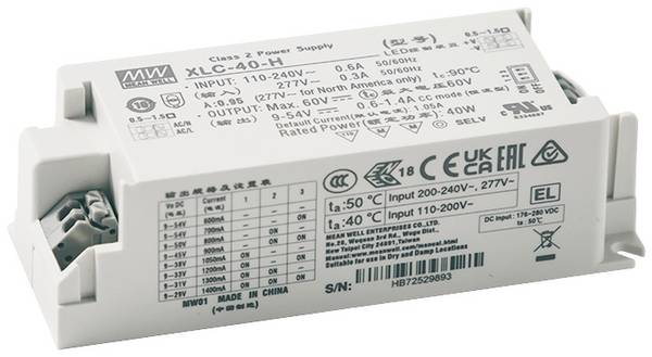 MEAN WELL XLC-40-H-DA2N Driver de LED  à puissance constante 40.0 W 0.6 - 1.4 A 9 - 54 V réglable 1 pc(s)