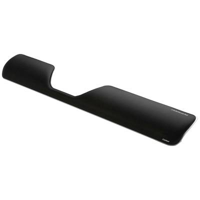 Repose-poignet ergonomique noir, avec une forme légèrement surélevée pour soutenir la frappe sur un clavier.