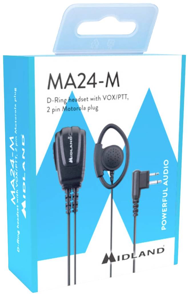 Casque MA24-M avec anneau D, VOX/PTT, connecteur 2 broches Motorola. Audio puissant