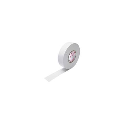Rouleau de ruban adhésif blanc avec une partie du ruban déroulée sur un fond blanc.