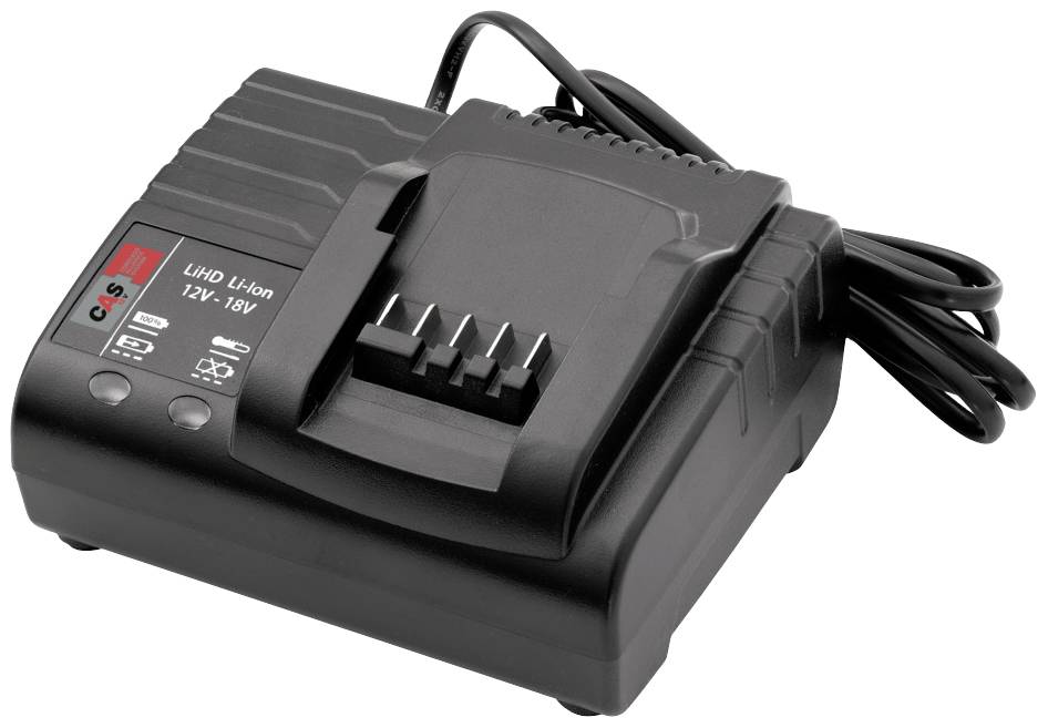 Chargeur rapide noir pour batteries Li-ions LiHD, 12V-18V, avec indicateur LED et câble secteur, adapté aux outils et appareils.