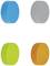 Quatre aimants circulaires en bleu, gris, vert et orange. Ils sont disposés de manière régulière et représentent différentes couleurs.