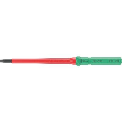 Un tournevis avec poignée rouge et capuchon vert, portant l'inscription 'TEX71 TX 20'. Adapté pour les vis Torx.
