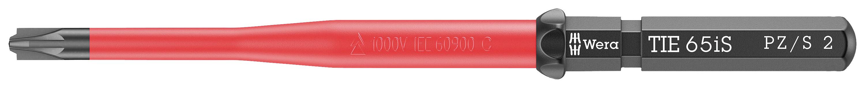 Embout de tournevis isolé avec poignée rouge et pointe noire. Marqué 'TI E 6.5 IS' et 'PZ/S 2'.