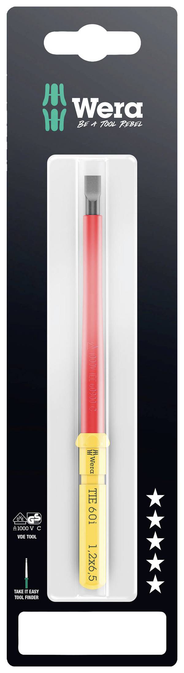 Wera Kraftform Kompakt VDE 60 i 1,2x6,5x157 mm TIE SB pour électricien vis à fente Lame interchangeable 6.5 mm 6.5 mm   157 mm