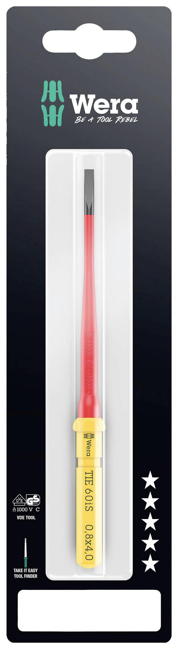 Wera Kraftform Kompakt VDE 60 iS 0,8x4,0x157 mm TIE SB pour électricien vis à fente Lame interchangeable 4.0 mm 4.0 mm   157 mm