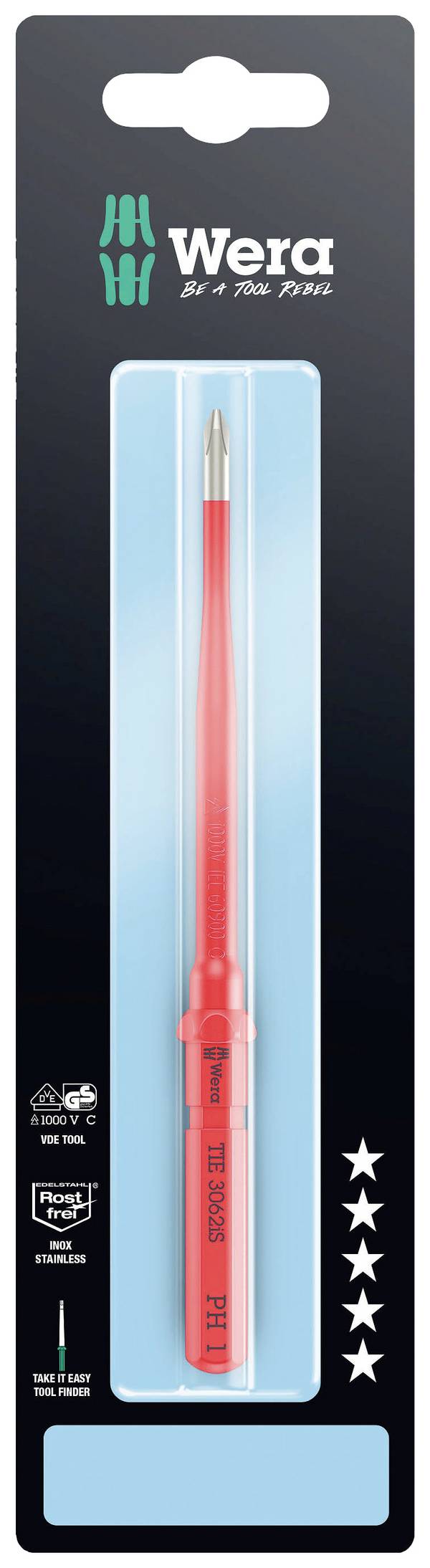 Wera Kraftform Kompakt VDE 3062 iS PH 1 x 157 mm TIE SB pour électricien cruciforme Lame interchangeable  PH 1   157 mm