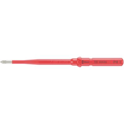 Tournevis à fente rouge avec manche isolé, positionné horizontalement. Marqué 'VDE 1000V, IEC 60900' sur le manche. Idéal pour les électriciens.