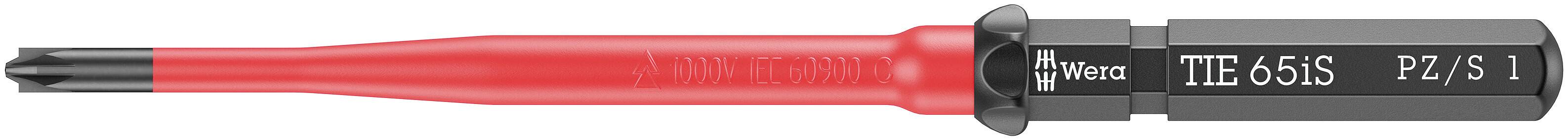 Tournevis Wiha à poignée rouge, embout noir ; numéro de modèle 'T15 515', taille 'PZ/S1'.