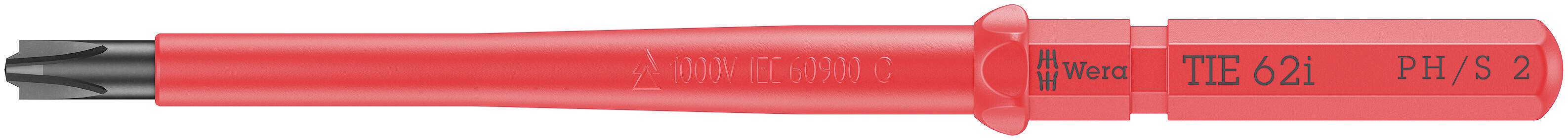 Embout de tournevis rouge de Wera portant l'inscription 'TORX TIP 621 PH/S 4'.