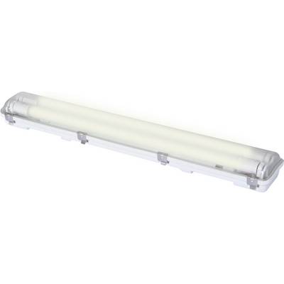 Un luminaire LED rectangulaire et allongé, doté d'un boîtier transparent, conçu pour un éclairage puissant dans des environnements industriels ou commerciaux.