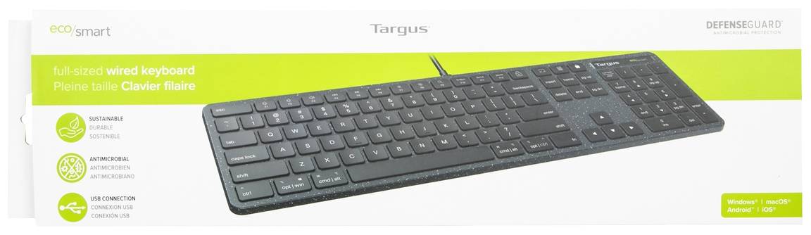 'Clavier filaire complet de Targus, durable, avec revêtement antimicrobien.'