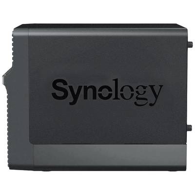 Boîtier externe de disque dur noir avec le logo de la marque 'Synology'.