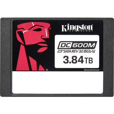 Disque dur Kingston Technology de 3,84 To, modèle DC600M, SATA REV 3.0 (6 Gb/s) au format 2,5 pouces. Design noir et rouge sur l'étiquette.