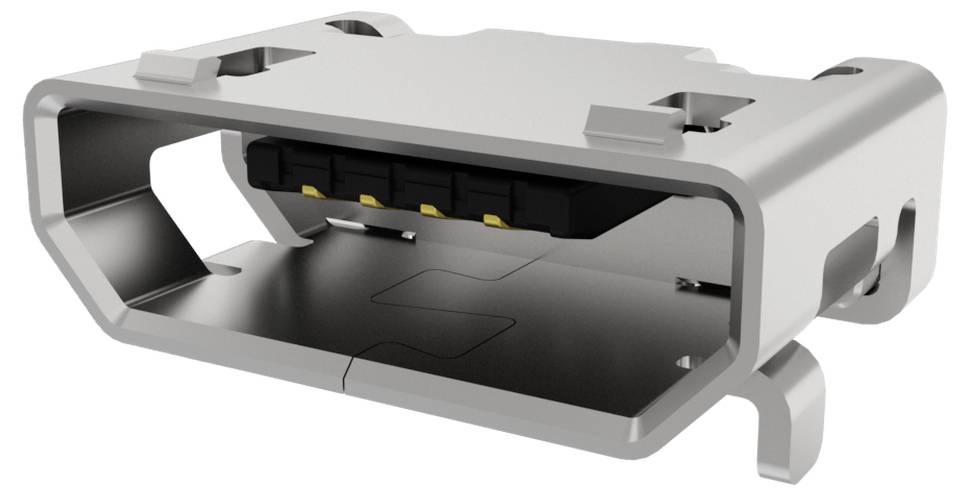 Une vue rapprochée d'un connecteur USB-C montrant sa conception de port et son boîtier métallique.
