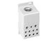 Un élément de connexion électrique blanc avec plusieurs ouvertures de raccordement et un symbole de courant électrique sur l'avant.