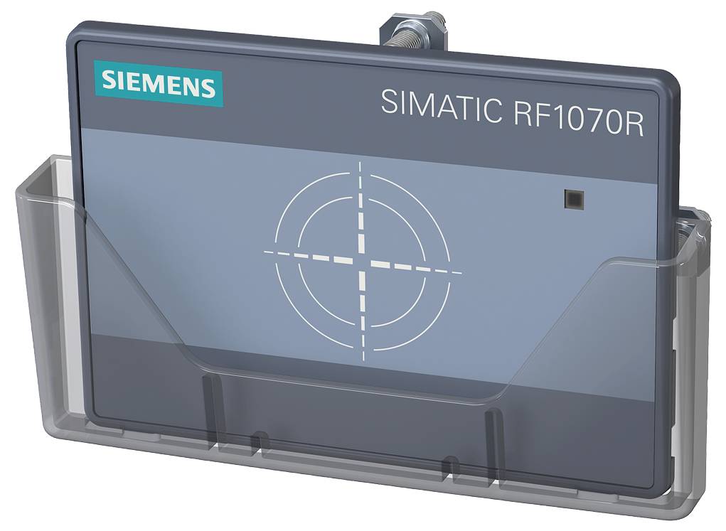 Un lecteur RFID de Siemens, modèle SIMATIC RF1070R, monté sur un support.