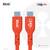 Deux câbles USB rouges portant les inscriptions 'USB 3.2 40 Gbps' et '240 W'. Logo de marque en haut à gauche, silhouette d'une personne en arrière-plan.
