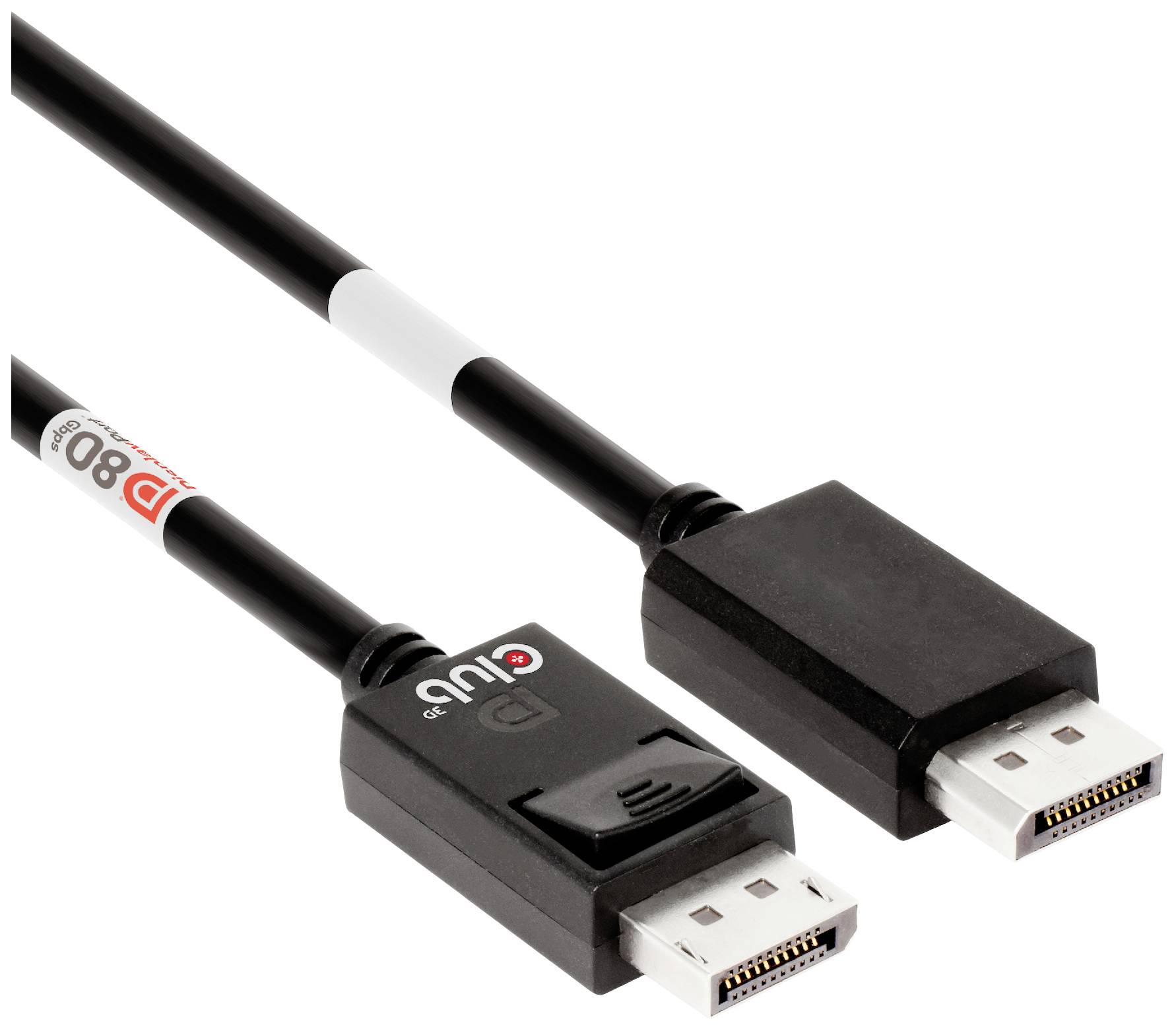 Deux câbles DisplayPort noirs avec des connecteurs, utilisés pour transmettre des signaux vidéo et audio entre des appareils.