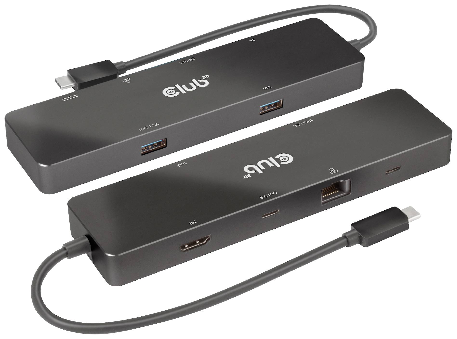 Une station d'accueil USB-C avec différents ports, dont HDMI, USB et Ethernet, permet une connectivité polyvalente pour les appareils.