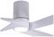 Ventilateur de plafond aux ailes blanches modernes, doté d'un luminaire LED circulaire intégré en son centre.