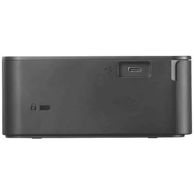 Appareil électronique noir avec port USB en haut à droite. Un verrou de sécurité est présent sur la gauche.