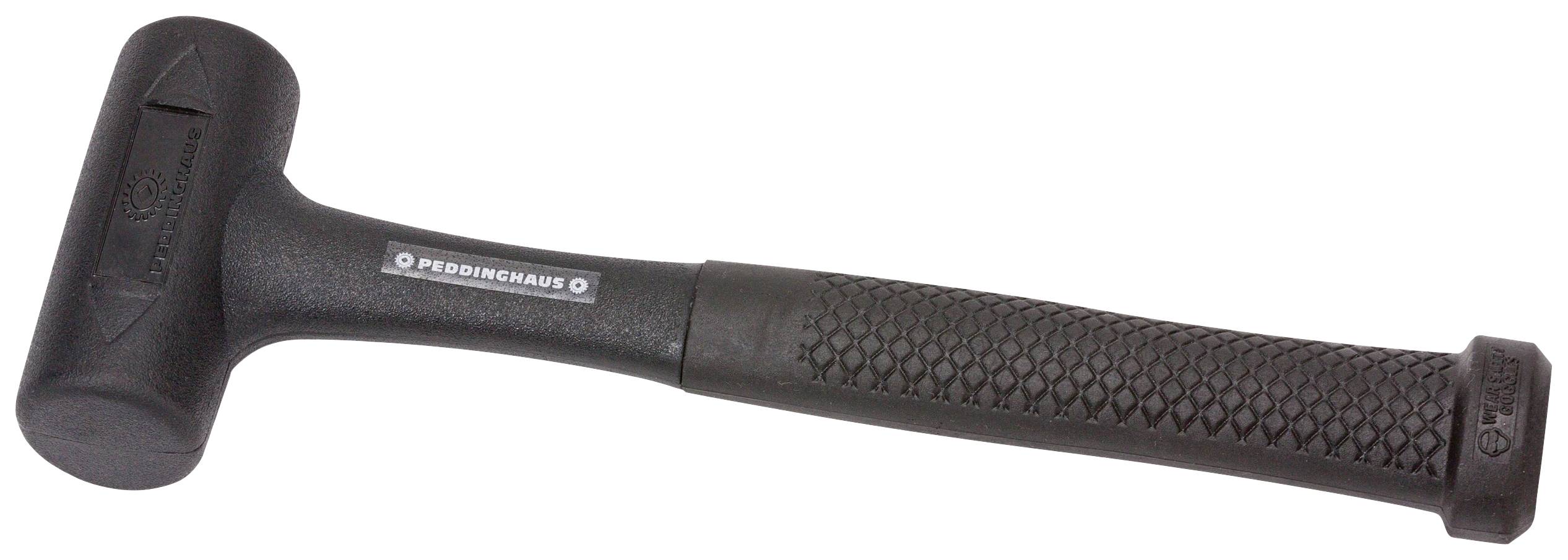 Maillet en caoutchouc avec poignée noire structurée, adapté aux travaux nécessitant une protection de surface.