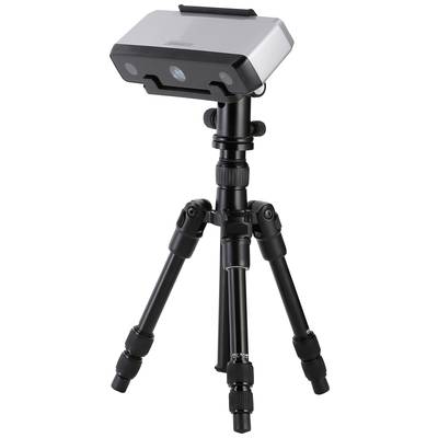 Un trépied noir avec une caméra grise rectangulaire posée dessus, utilisée à des fins d'enregistrement ou de surveillance.