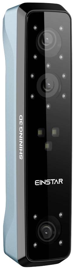 Un scanner 3D noir Einstar avec plusieurs objectifs et capteurs sur la face avant, fabriqué par Shining 3D.