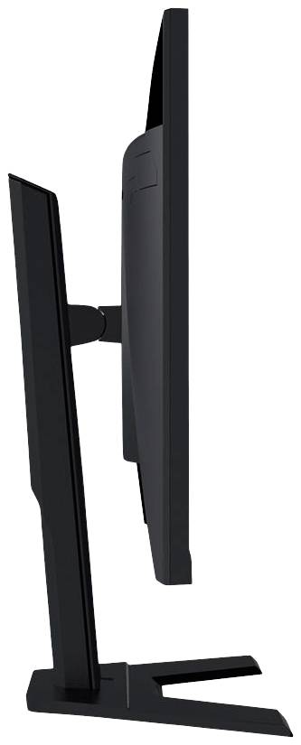 Un regard latéral sur un écran d'ordinateur noir et fin, doté d'un socle rectangulaire, met en évidence le design élégant et moderne.