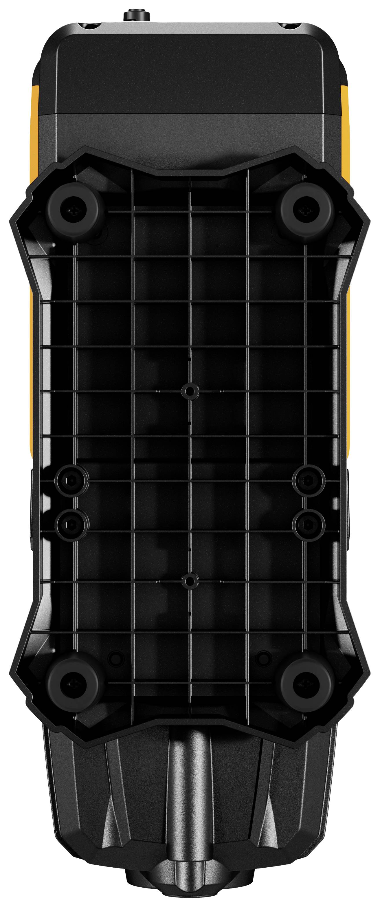 L'image montre un moteur ou un dispositif technique noir et rectangulaire avec une structure de vis visible et un raccordement en bas.