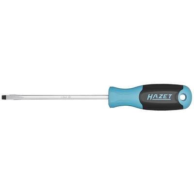 Un tournevis à fente avec un manche bleu-noir, marqué 'Hazet'.