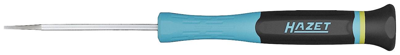 Tournevis avec manche bleu et pointe noire, portant le nom de marque 'Hazet' sur le manche, posé horizontalement.