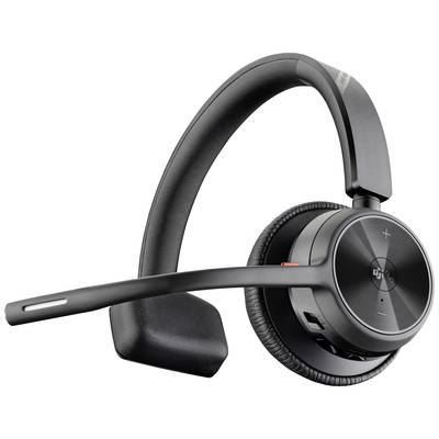 Casque sans fil noir avec perche micro et commande de volume sur l'écouteur, adapté aux appels téléphoniques professionnels.