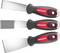 Trois spatules différentes avec des manches rouges et noirs, marquées 'Facom', présentées dans une disposition diagonale.