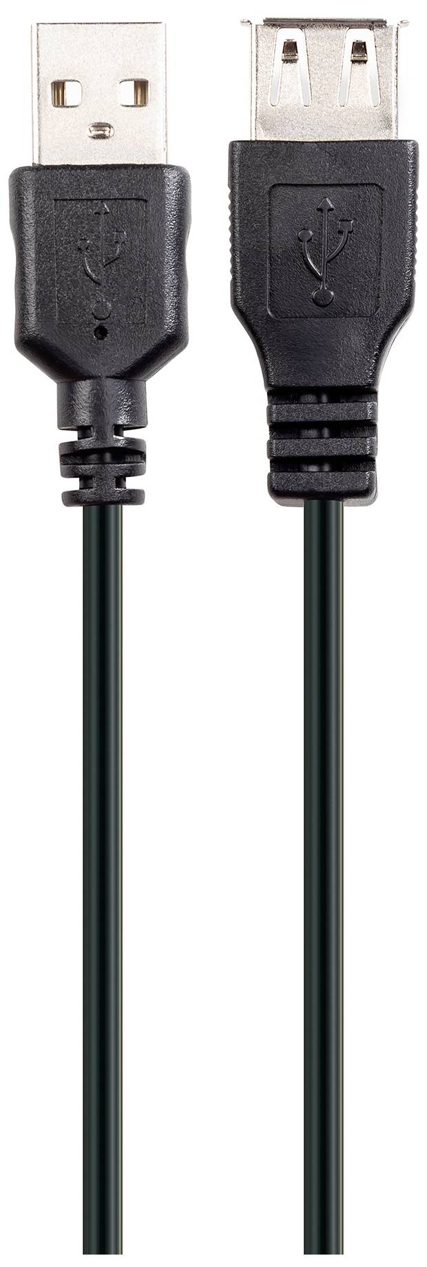 Un câble USB noir avec une fiche standard A et une fiche B, vu de face.