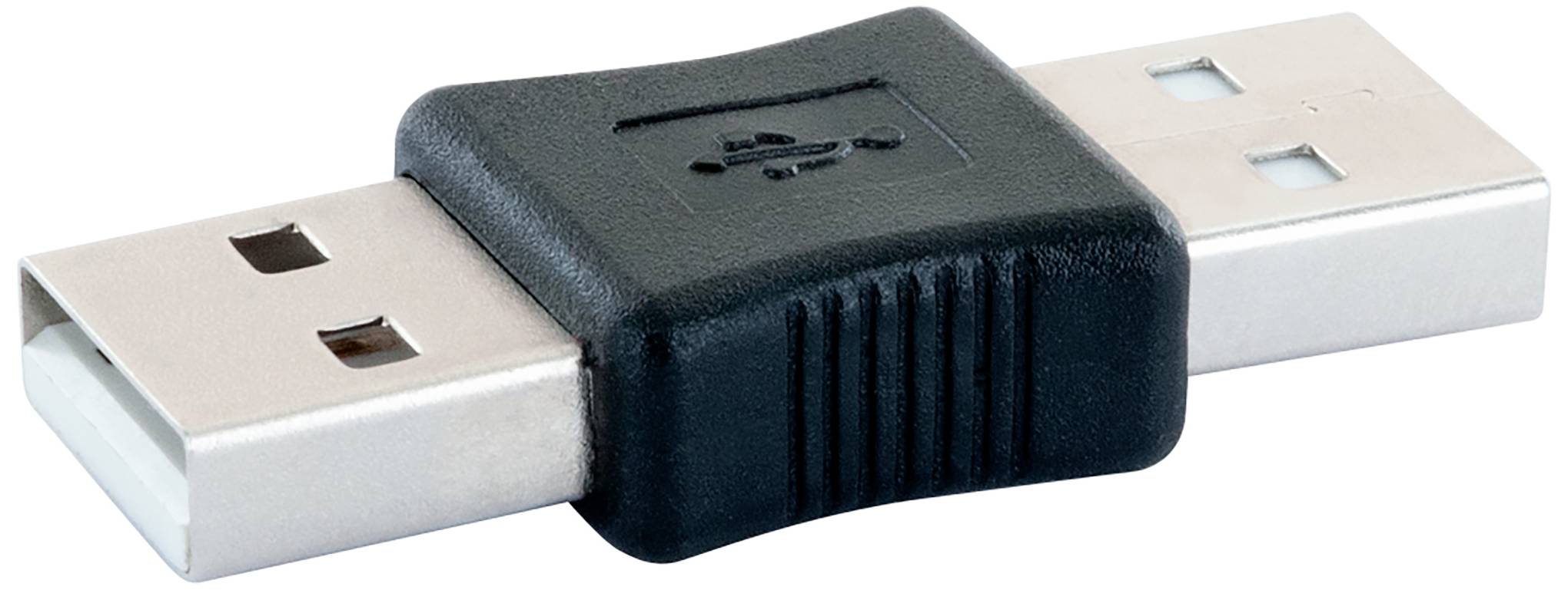 Adaptateur USB avec deux ports USB-A, permettant la connexion entre deux câbles USB ou appareils.