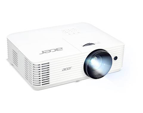 Un projecteur blanc avec un faisceau lumineux d'objectif, adapté aux présentations ou aux applications de cinéma maison.