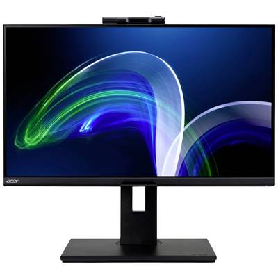 Un moniteur plat d'Acer avec un cadre noir affiche une image dynamique et abstraite dans des tons de bleu et de vert.