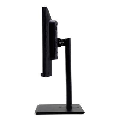 Vue latérale d'un écran d'ordinateur noir sur un socle. L'écran est fin et adopte un design épuré.