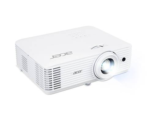 Un projecteur blanc avec un objectif lumineux, la marque 'Acer' bien visible. Adapté pour des présentations ou des projections de films.