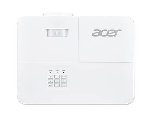 Un projecteur Acer blanc avec des boutons de commande et le logo visible. Vue de dessus.