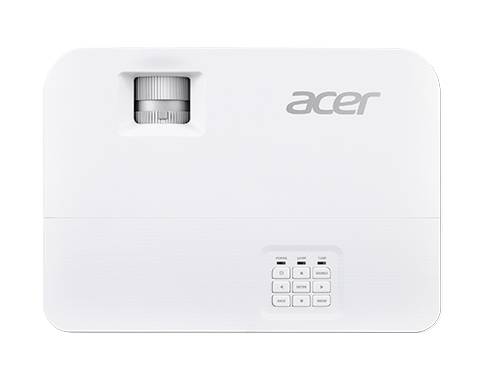 Un projecteur blanc Acer vu de dessus. L'objectif et un pavé de touches avec différents éléments de commande sont visibles.