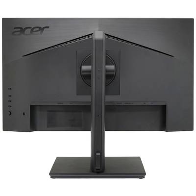 Vue arrière d'un moniteur Acer monté sur un socle rectangulaire. Principalement de couleur noire.